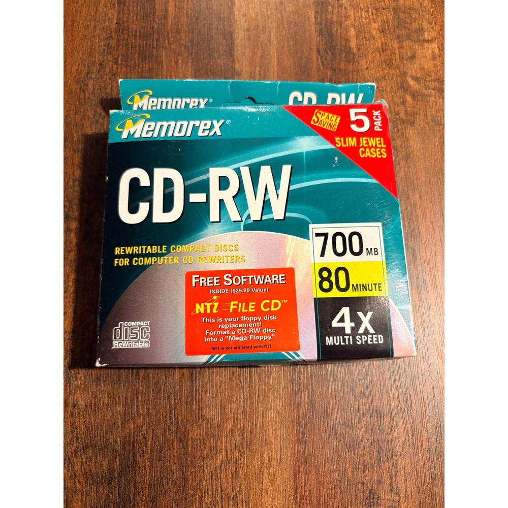 Memorex CD-RW 700MB 80 Minute 4x Multi Speed 5 Pack Slim Jewel Cases 3202 3406‎